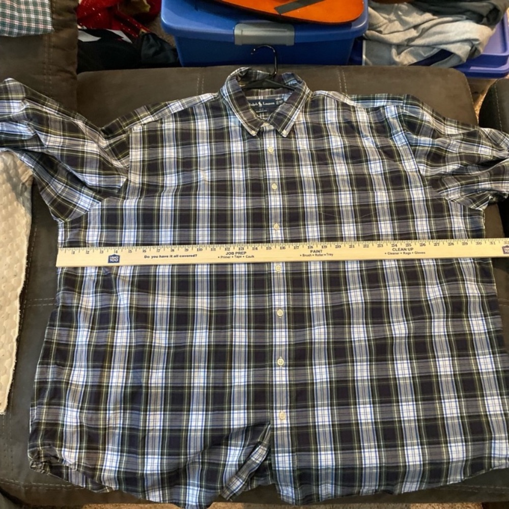 3xb polo Ralph Lauren l/S blue, green, some white and yellow shirt. Lite weight.